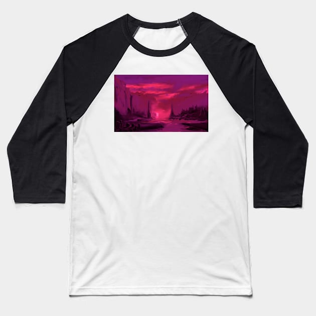 Alien Twilight Landscape Scifi Baseball T-Shirt by druidwolfart